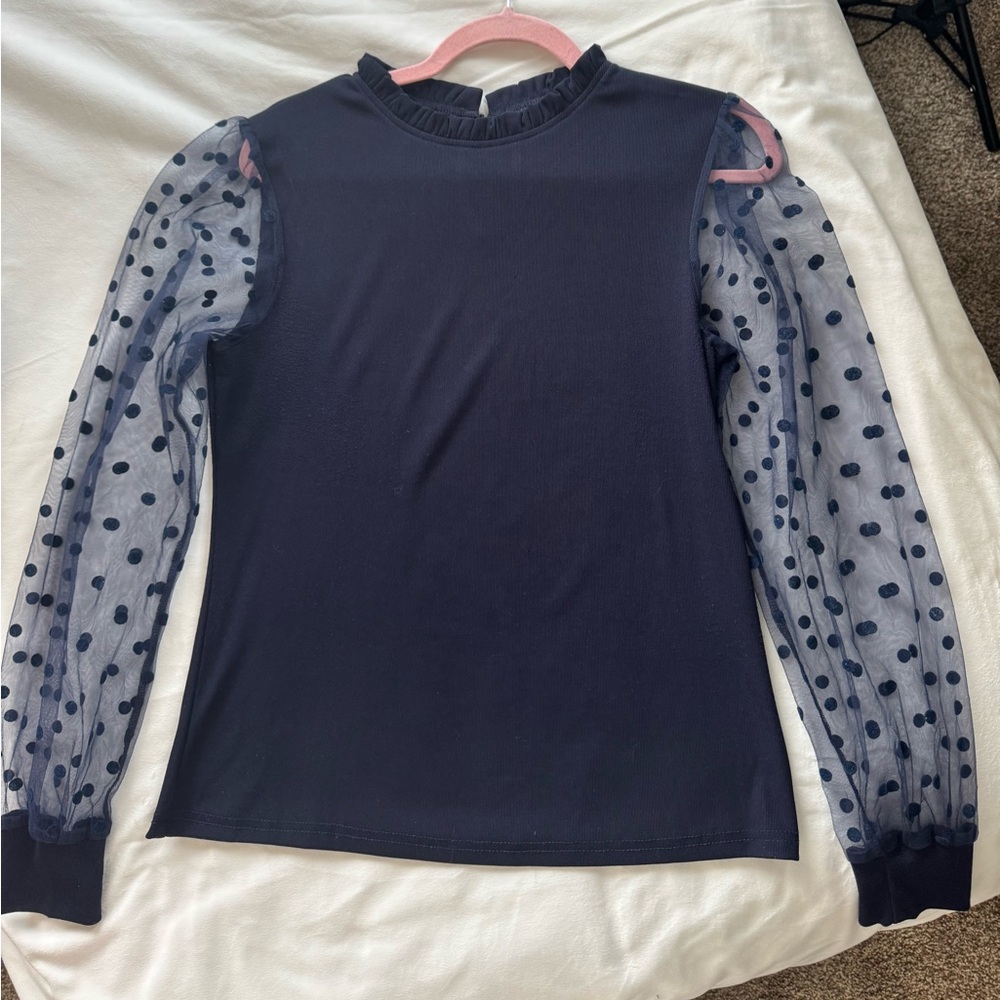 Navy Ruffle Collar Women's Top